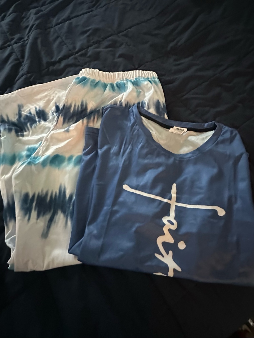 Ladies Blue Tie-Dye Top and Bottom Set